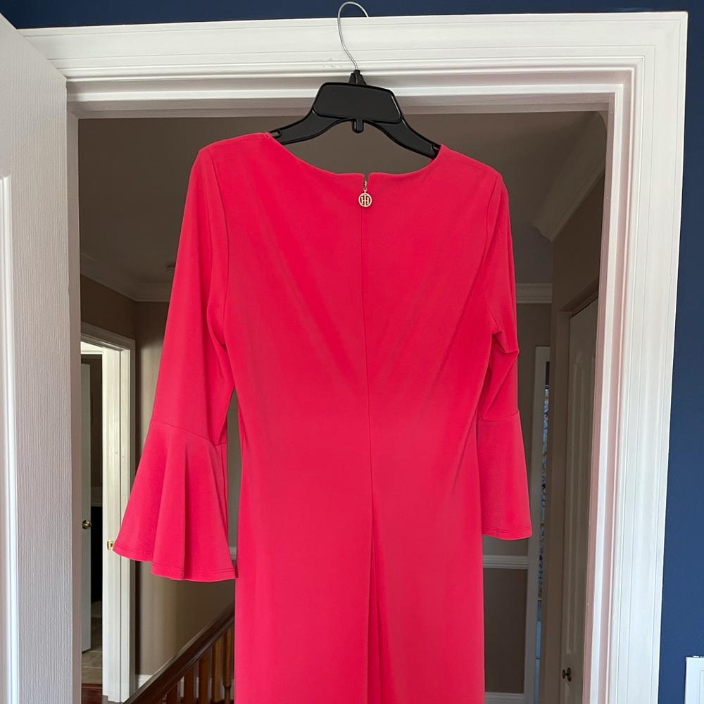 Tommy Hilfiger coral dress, mermaid sleeves